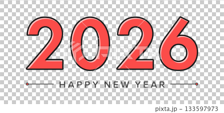 簡潔的紅色2026數字和「新年快樂」的祝福語——2026新年賀卡素材 簡潔的紅色2026數字和「新年快樂」的祝福語——2026新年賀卡素材 133597973