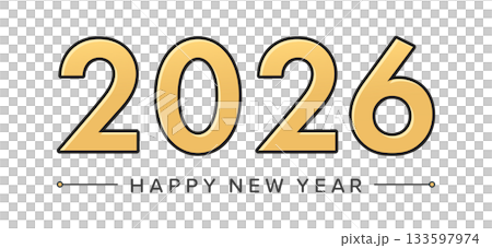 簡潔的金色2026數字和「新年快樂」祝福語——2026新年賀卡素材 簡潔的金色2026數字和「新年快樂」祝福語——2026新年賀卡素材 133597974