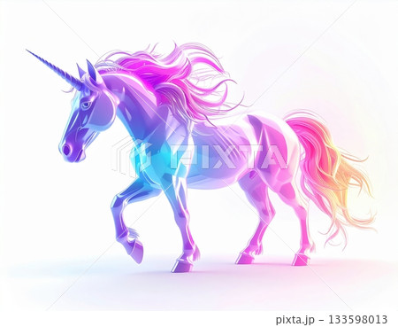 クリスタルのような幾何学的ボディで走る幻想的なユニコーン:3Dデジタルアート クリスタルのような幾何学的ボディで走る幻想的なユニコーン:3Dデジタルアート 133598013