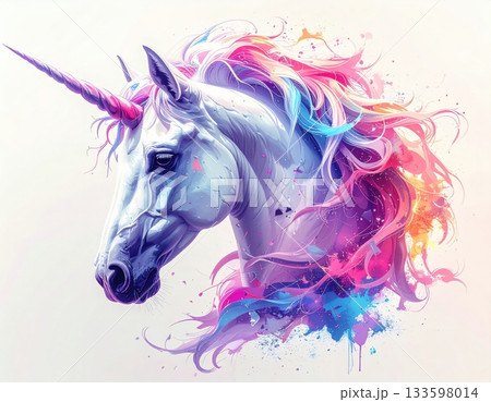 クリスタルのような幾何学的ボディで走る幻想的なユニコーン：3Dデジタルアート 133598014