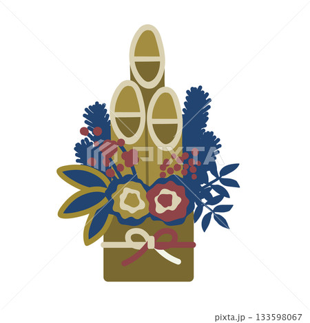 お正月飾り 門松　竹の切り口が笑っている笑い竹　和モダンカラーのイラスト 133598067