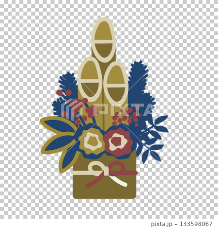 お正月飾り 門松　竹の切り口が笑っている笑い竹　和モダンカラーのイラスト 133598067