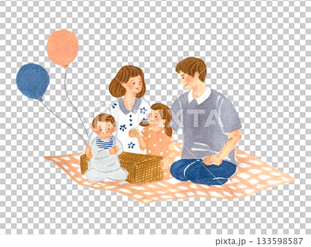 Watercolor illustration of a family having a picnic 133598587