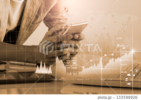 Stock market or forex trading graph and candlestick chart suitable for financial investment concept. Economy trends background for business idea and all art work design. Abstract finance background. Stock market or forex trading graph and candlestick chart suitable for financial investment concept. Economy trends background for business idea and all art work design. Abstract finance background. 133598926