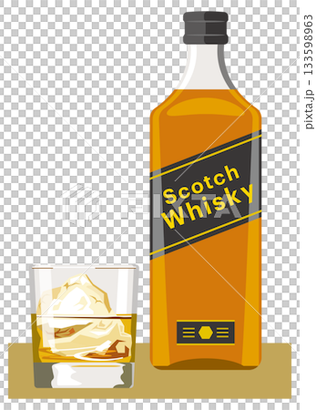 蘇格蘭威士忌酒瓶和玻璃杯的插圖 133598963