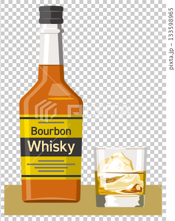 一瓶波本威士忌和一個玻璃杯的插圖 一瓶波本威士忌和一個玻璃杯的插圖 133598965