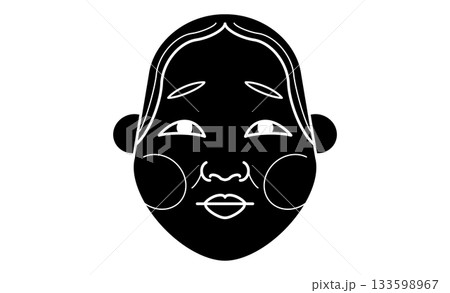 和風イラスト・おかめのモノクロイラストアイコン線画 133598967