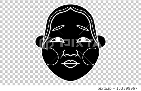 和風イラスト・おかめのモノクロイラストアイコン線画 133598967