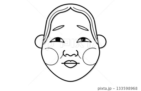 和風イラスト・おかめのモノクロイラストアイコン線画 133598968