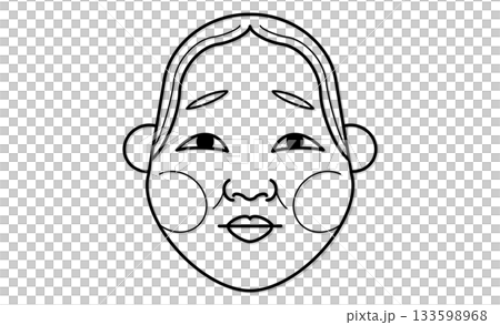 和風イラスト・おかめのモノクロイラストアイコン線画 133598968