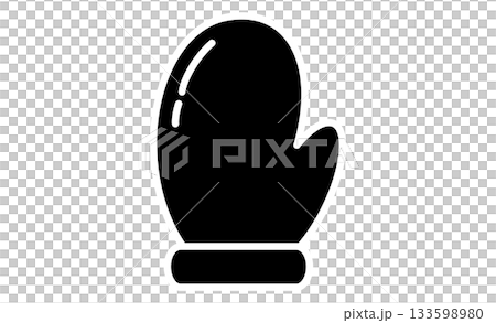 冬の防寒用ミトン型手袋の白黒イラストアイコン素材 133598980