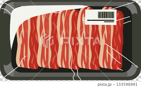 raw meat sliced beef in packaged meat tray with cling wrap and barcode label for supermarket and grocery food raw meat sliced beef in packaged meat tray with cling wrap and barcode label for supermarket and grocery food 133598991