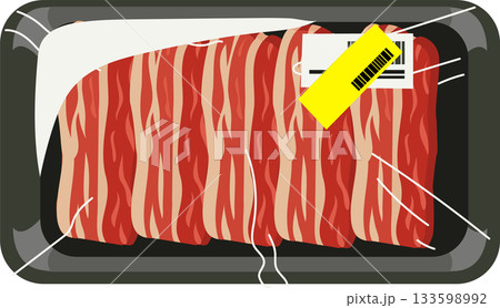 sliced beef raw meat in plastic wrapped tray showing reduced price label for grocery store and food retail scene sliced beef raw meat in plastic wrapped tray showing reduced price label for grocery store and food retail scene 133598992