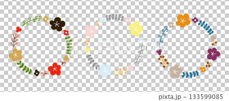 Scandinavian-style floral round frame set, color variations suitable for New Year, spring, and autumn Scandinavian-style floral round frame set, color variations suitable for New Year, spring, and autumn 133599085