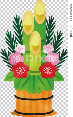 A Japanese-style illustration of a gorgeous Kadomatsu decorated with pine, bamboo, and plum, a lucky charm for the New Year 133599285