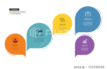Business concept presentation multicolor 5 steps process speech bubbles infographic design template. Business concept presentation multicolor 5 steps process speech bubbles infographic design template. 133599289
