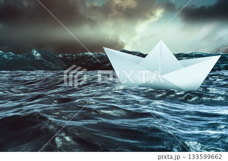 Paper boat floating on the sea Paper boat floating on the sea 133599662