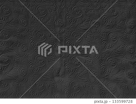 Embossed swirl patterns are rising on dark grey surface in flat design, copy space 133599728