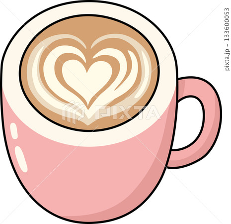 Cute Latte Art with Heart in a Pastel Pink Mug Illustration Cute Latte Art with Heart in a Pastel Pink Mug Illustration 133600053