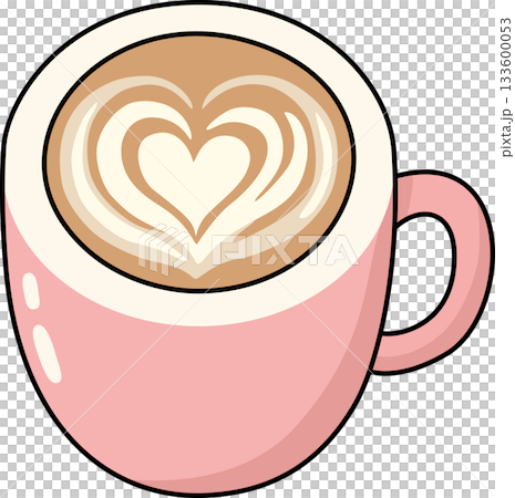 Cute Latte Art with Heart in a Pastel Pink Mug Illustration Cute Latte Art with Heart in a Pastel Pink Mug Illustration 133600053