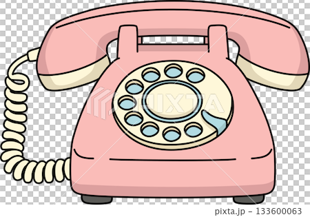 Nostalgic Retro Cartoon Pink Rotary Dial Telephone Vintage Old-Fashioned Classic Phone Illustration 133600063