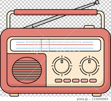 Nostalgic Retro Cartoon Portable Transistor Radio Vintage Old-Fashioned Radio Receiver Illustration 133600064