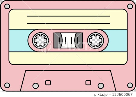 Nostalgic Retro Cartoon Pink Audio Cassette Tape Vintage 80s 90s Music Media Tape Illustration 133600067