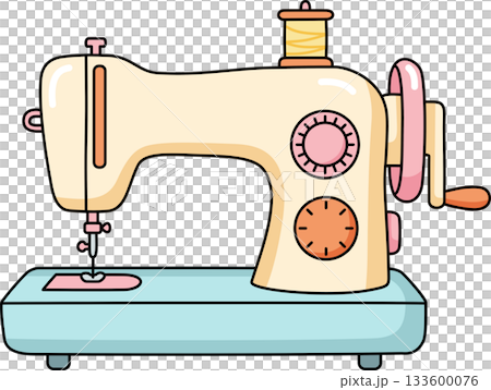 Cute Vintage Sewing Machine Cartoon Retro Tailor Equipment Illustration in Pastel Cute Vintage Sewing Machine Cartoon Retro Tailor Equipment Illustration in Pastel 133600076