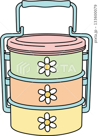 Cute Retro Tiffin Carrier Cartoon with Flower Pattern Stackable Lunch Box in Pastel Cute Retro Tiffin Carrier Cartoon with Flower Pattern Stackable Lunch Box in Pastel 133600079