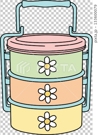 Cute Retro Tiffin Carrier Cartoon with Flower Pattern Stackable Lunch Box in Pastel Cute Retro Tiffin Carrier Cartoon with Flower Pattern Stackable Lunch Box in Pastel 133600079