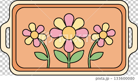 Retro Flower Serving Tray Cartoon Cute 70s Groovy Floral Plate Illustration Retro Flower Serving Tray Cartoon Cute 70s Groovy Floral Plate Illustration 133600080