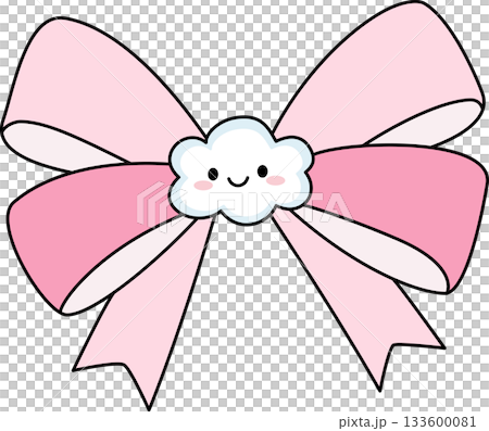 Sweet Pink Pastel Ribbon Bow with Cute Smiling Cloud Character Sweet Pink Pastel Ribbon Bow with Cute Smiling Cloud Character 133600081