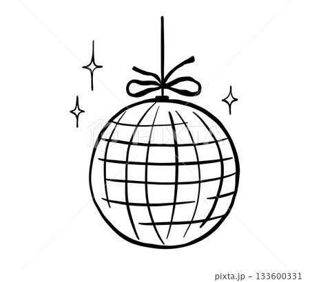 Disco ball vector doodle illustration. Whimsical outline sketch 133600331