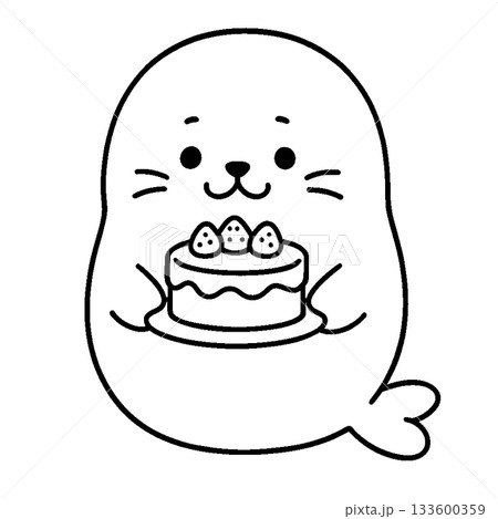 ケーキを持ったアザラシ 133600359