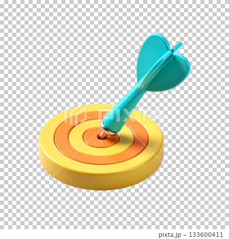 3D dart arrow icon hitting bullseye target symbolizing accuracy, success, and precise goal achievement for marketing and business concepts 133600411