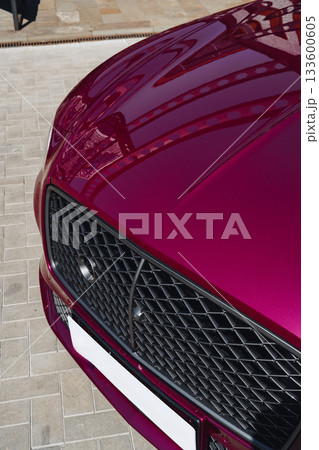 Luxurious purple car showcasing sleek design details and modern craftsmanship Luxurious purple car showcasing sleek design details and modern craftsmanship 133600605