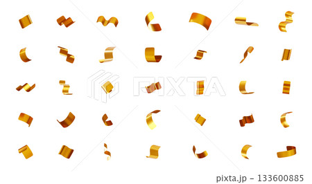 3D Many golden confetti pieces falling. 3D Many golden confetti pieces falling. 133600885