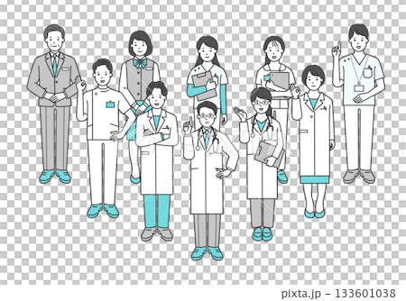 醫生、護士和醫務工作者的簡單插圖素材集 133601038