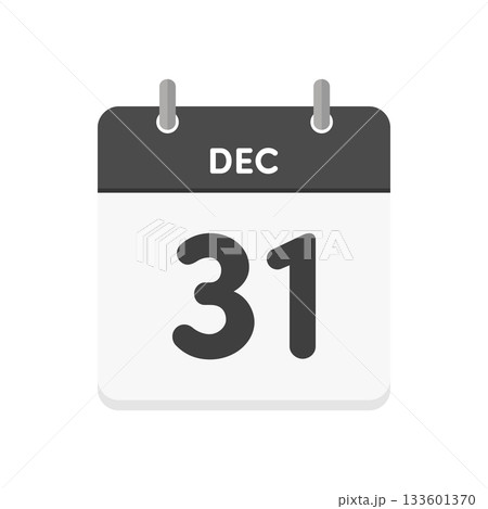 12月31日・DEC 31の日めくりカレンダーのアイコン - 12/31の日付入りの白黒の英語の暦 12月31日・DEC 31の日めくりカレンダーのアイコン - 12/31の日付入りの白黒の英語の暦 133601370