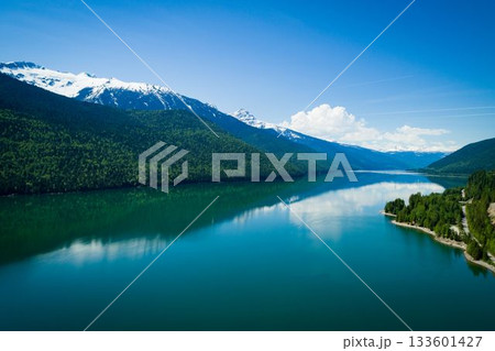 Idyllic view of lake and mountains Idyllic view of lake and mountains 133601427