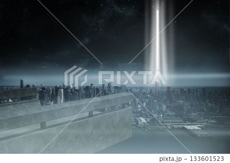 Balcony overlooking coastline at night 133601523