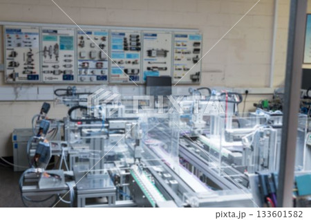 Modular automation system is showing conveyor, actuators and safety guards in flat design lab 133601582
