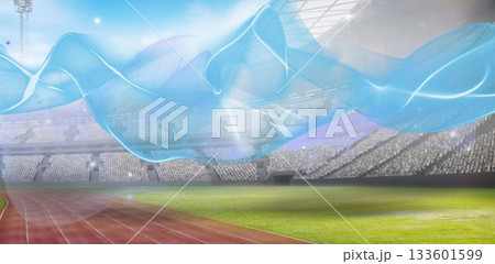 Blue trails over playing field Blue trails over playing field 133601599