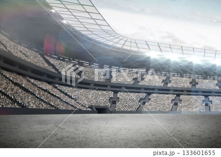 modern sports stadium is being shown in flat design with empty field, seating tiers, floodlights modern sports stadium is being shown in flat design with empty field, seating tiers, floodlights 133601655