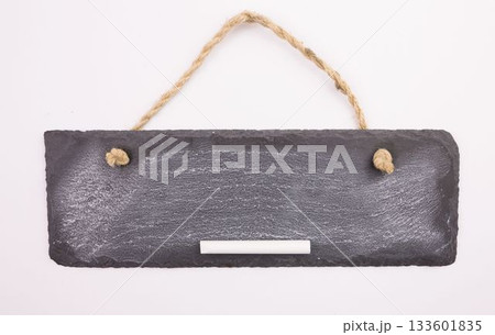 Hanging chalkboard on white background 133601835