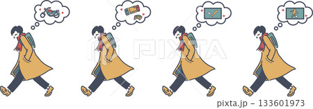 趣味のことを考えながら足早に歩く男性のイラスト 133601973