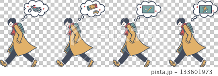 趣味のことを考えながら足早に歩く男性のイラスト 133601973