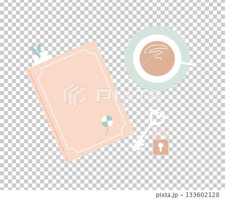 Muted color diary set / Simple desk layout with keys and coffee (transparent background) Muted color diary set / Simple desk layout with keys and coffee (transparent background) 133602128