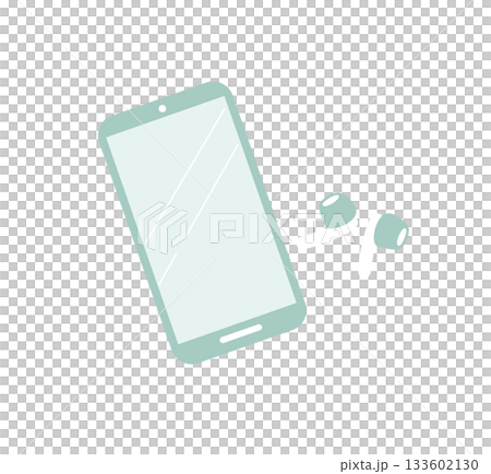 Muted color smartphone and earphone set / Minimalist layout for mobile work (transparent background) 133602130