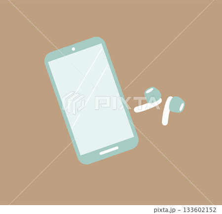 くすみカラーのスマホとイヤホンセット/モバイルワークのミニマルレイアウト(背景色あり) くすみカラーのスマホとイヤホンセット/モバイルワークのミニマルレイアウト(背景色あり) 133602152